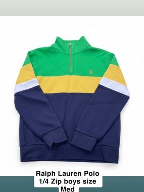 Polo by Ralph Lauren Green/Yellow/Navy Colorblock 1/4 Zip Sweater and Joggers